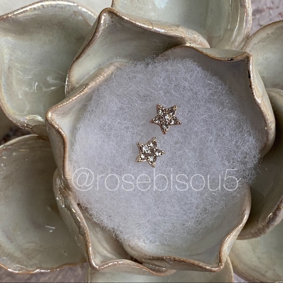 💋🆕Pavé Diamond Rose Gold Star Stud Earrings LAST - Picture 2 of 5